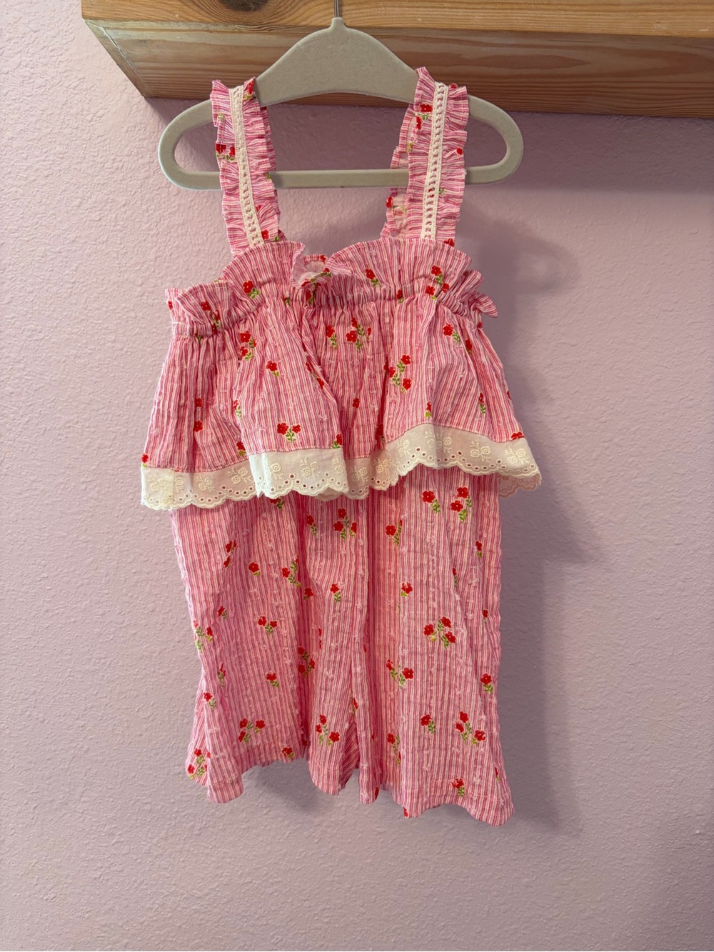 Zara Pink Floral Romper with Eyelet Trim